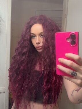 Women's Long Curly Wig in Deep Burgundy
